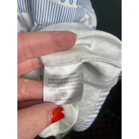 Marie Oliver Silk & Linen Blue and White Sleeveless Dress. Size Med. EUC. - Picture 6 of 6